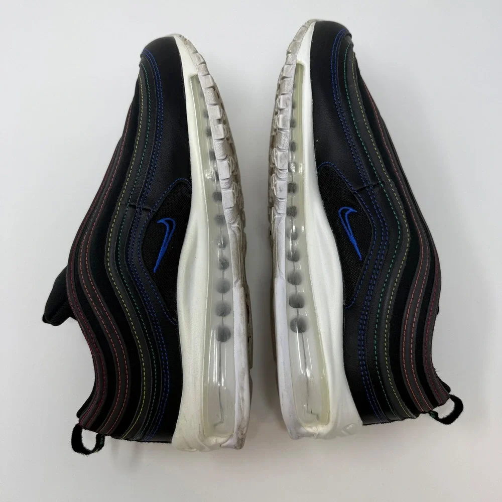 Nike Air Max 97‎ Black Rainbow Multi Color Stitching DJ5999-001 Womens Size 9.5